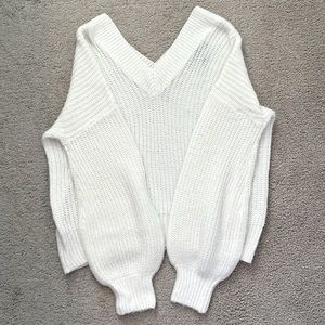 White Off the Shoulder/V-Neck Sweater